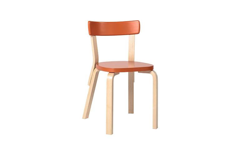 Chair 69 Orange Lacquered/Birch, BENUFE, 아르텍 ARTEK
